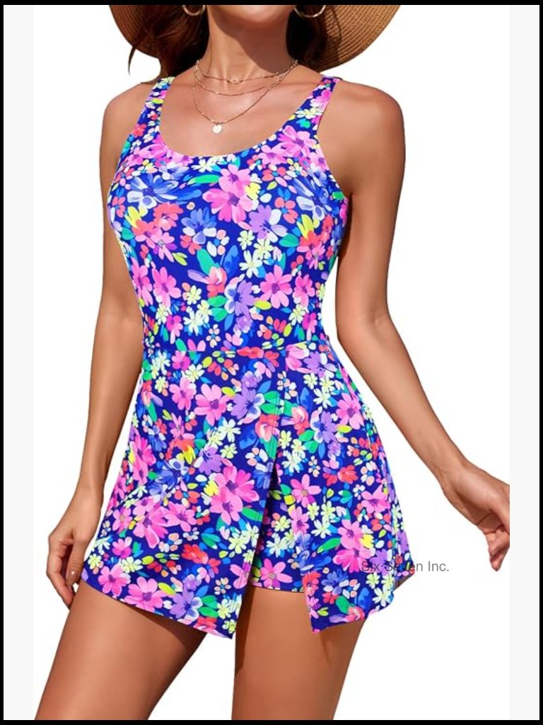 One Piece Swimdress Tummy Control Skirt Bathing Suit Shorts With Pockets